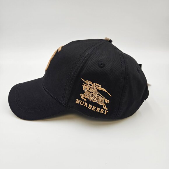 NWT BURBERRY Equestrian Knight Cap Black Gold TB Embroidered - OSFM Rare Drop!!